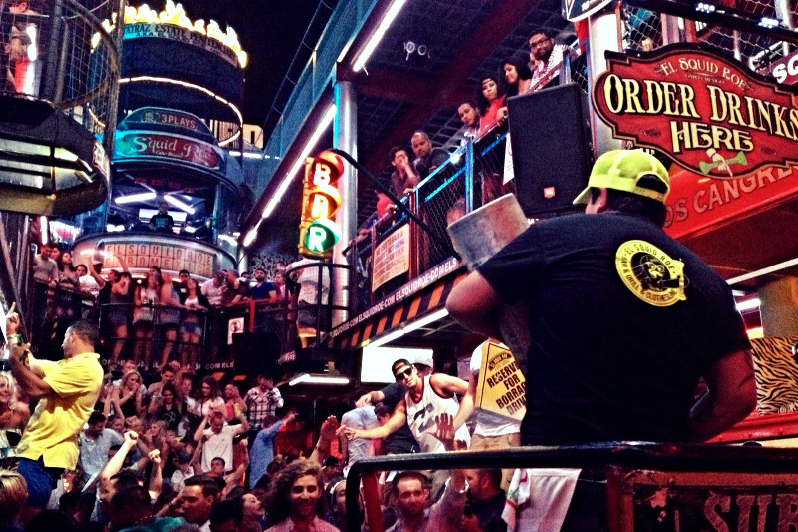 Bucket drummer firing up the crowd at El Squid Roe Cabo San Lucas